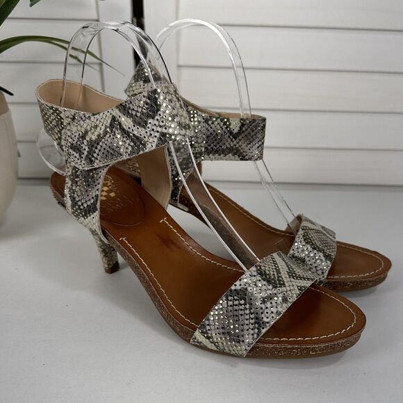 Vince Camuto Olinsa Pumps Gray Sparkle Snakeskin Print Ankle‎ Strap Shoe Size 8M - Picture 2 of 10